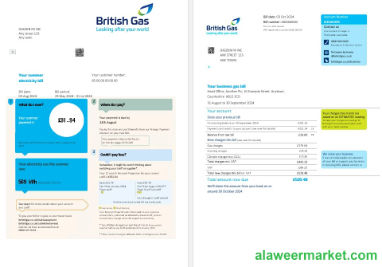United Kingdom British Gas business utility bill PSD template